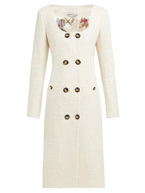 Matchesfashion.com Alessandra Rich - Double Breasted Cotton Blend Tweed Midi Dress - Womens - Cream