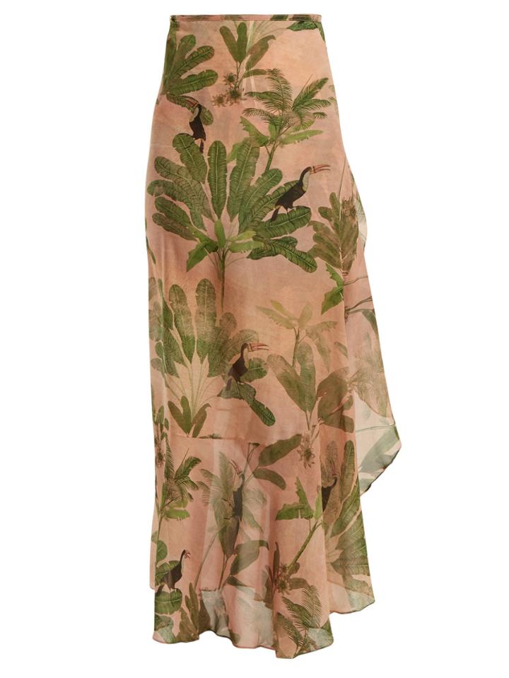 Adriana Degreas Toucan-print Silk Wrap Skirt