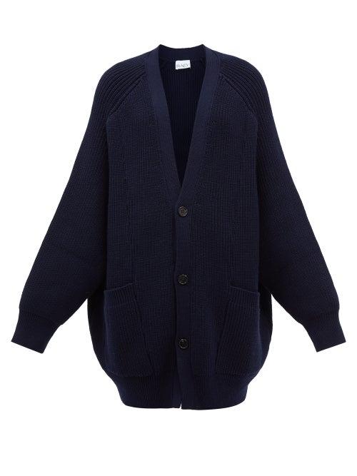 Raey - Chunky-knit Buttoned Wool Cardigan - Womens - Dark Navy