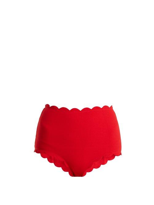 Matchesfashion.com Marysia - Santa Monica Scallop Edged Bikini Briefs - Womens - Red