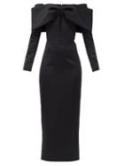 Matchesfashion.com Rasario - Bow-embellished Off-the-shoulder Satin Dress - Womens - Black