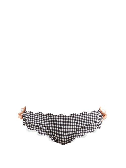 Matchesfashion.com Marysia - Antibes Gingam Print Flower Bauble Bikini Briefs - Womens - Black