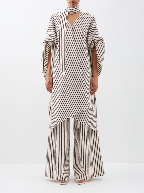 Taller Marmo - El Poncho Oversized Striped Silk-blend Tunic - Womens - Ivory Multi
