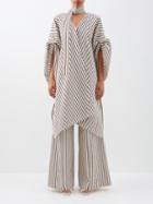 Taller Marmo - El Poncho Oversized Striped Silk-blend Tunic - Womens - Ivory Multi