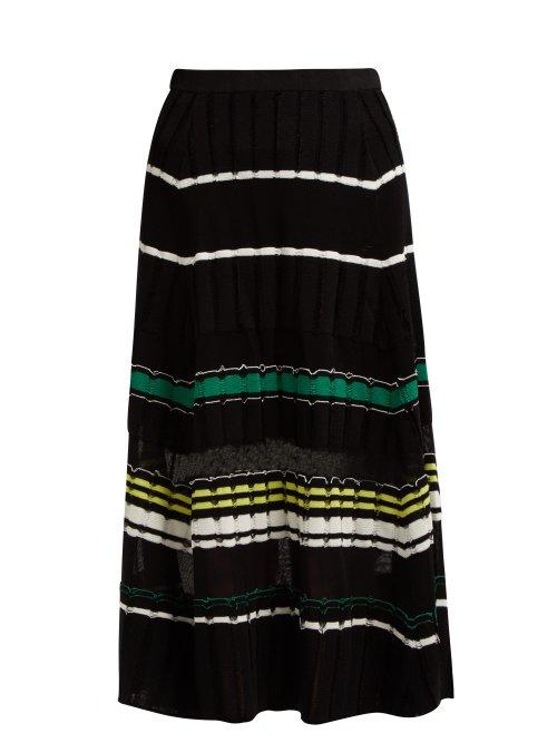 Matchesfashion.com Proenza Schouler - Fil Coup Striped Cotton Blend Midi Skirt - Womens - Black Green