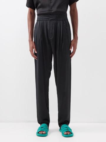 Delos - Conrad Pleated Silk-satin Trousers - Mens - Black
