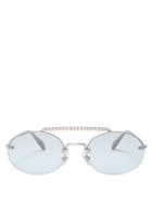 Matchesfashion.com Miu Miu - Oval Shaped Crystal Embellished Sunglasses - Womens - Grey Multi