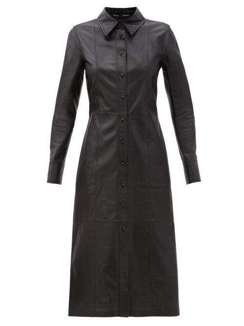 Matchesfashion.com Proenza Schouler - Leather Midi Shirt Dress - Womens - Black
