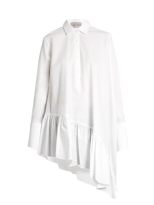 Palmer/harding Asymmetric Ruffled-hem Cotton Shirt