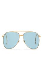 Matchesfashion.com Gucci - Curve-temple Aviator Metal Sunglasses - Mens - Blue Gold