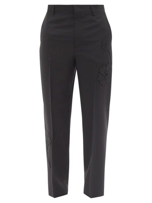 Mens Rtw Valentino - Garden-appliqu Wool-blend Trousers - Mens - Black