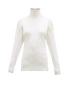 Matchesfashion.com Bottega Veneta - Cut Out Roll Neck Ribbed Silk Sweater - Womens - Ivory