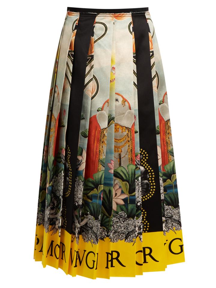 Gucci Elephant And Waterlily-print Pleated Satin Skirt