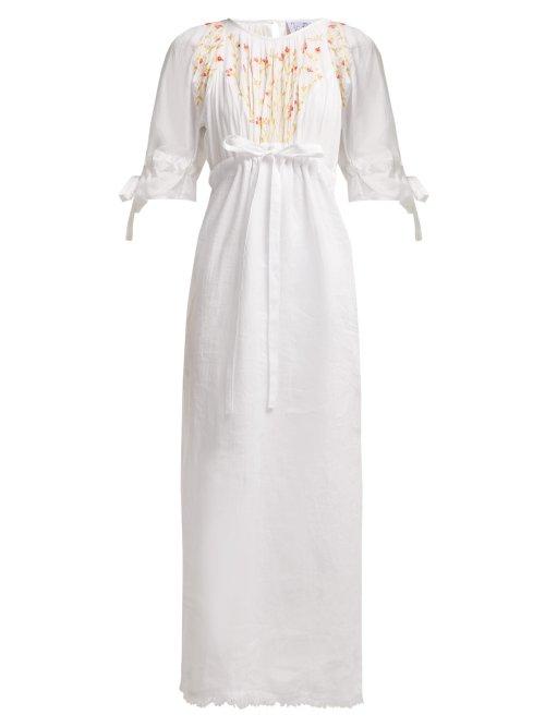 Matchesfashion.com Thierry Colson - Tatiana Floral Embroidered Cotton Dress - Womens - White Multi