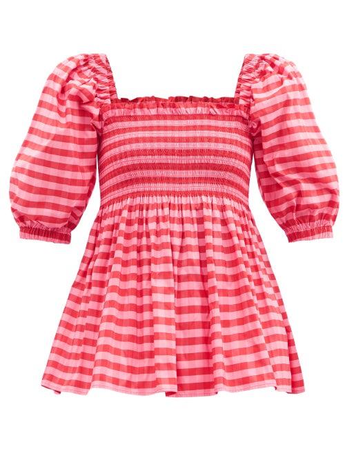 Molly Goddard - Axel Check Smocked-taffeta Top - Womens - Pink
