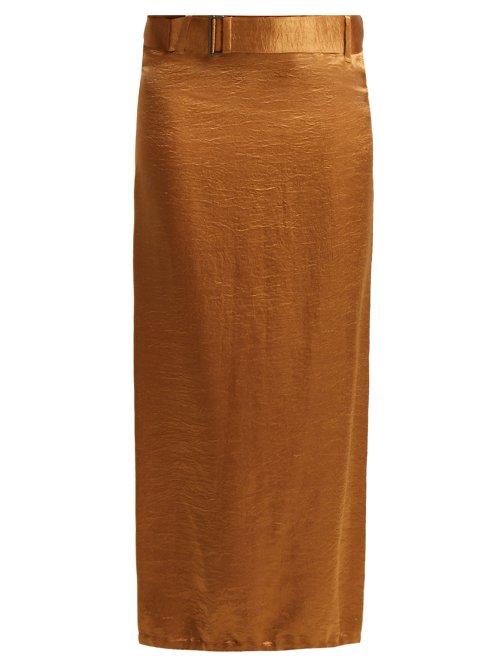 Matchesfashion.com Ann Demeulemeester - Belted Crinkled Satin Skirt - Womens - Brown