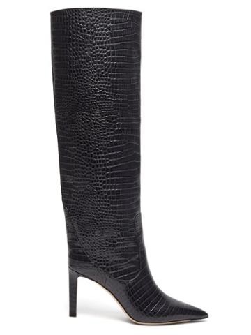 Matchesfashion.com Jimmy Choo - Mavis 85 Crocodile Effect Leather Boots - Womens - Dark Grey