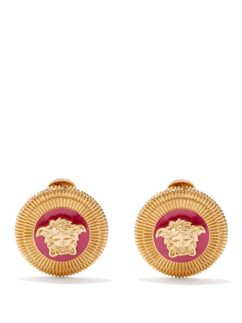 Versace - Medusa-head Enamelled Cameo Earrings - Womens - Pink Gold