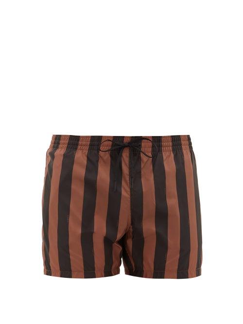 Matchesfashion.com Fendi - Pequin-stripe Swim Shorts - Mens - Black Brown