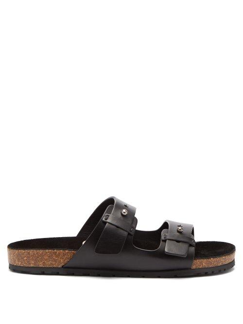 Matchesfashion.com Saint Laurent - Jimmy Double Strap Leather Slides - Womens - Black