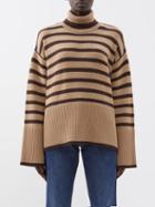 Toteme - Roll-neck Striped Wool-blend Sweater - Womens - Beige Multi