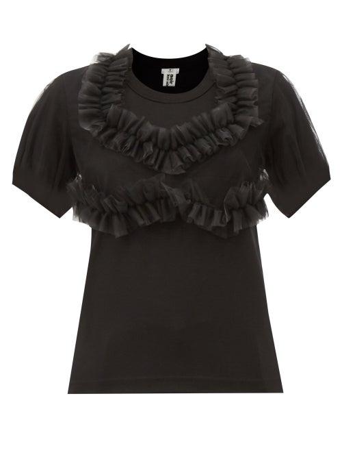 Noir Kei Ninomiya - Ruffled-tulle Jersey T-shirt - Womens - Black