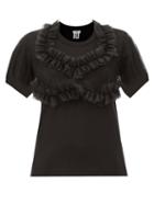 Noir Kei Ninomiya - Ruffled-tulle Jersey T-shirt - Womens - Black