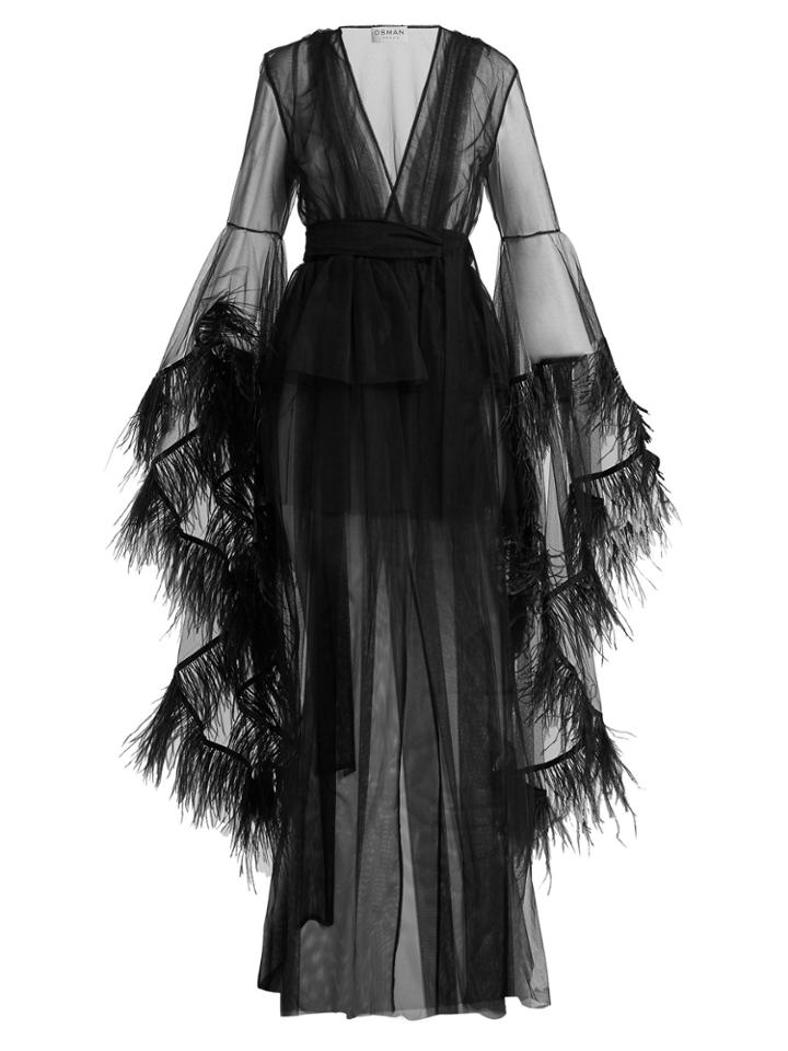 Osman Evangeline Ostrich-feather Trimmed Evening Coat
