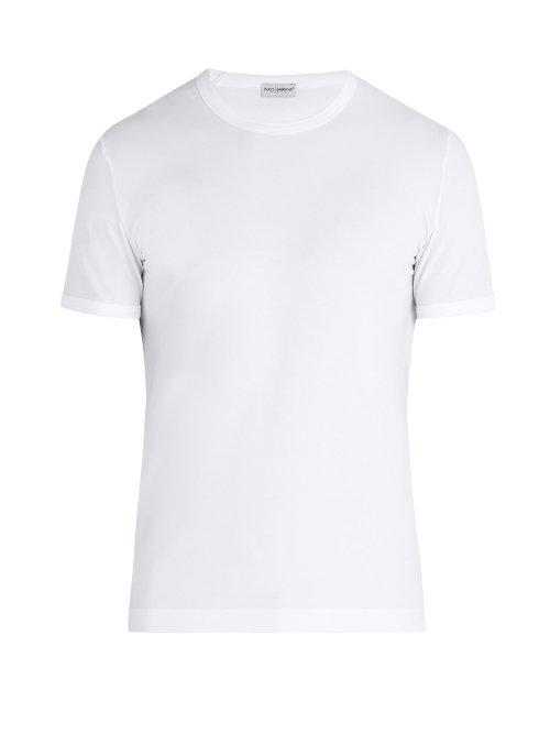 Matchesfashion.com Dolce & Gabbana - Logo Neck Cotton Blend T Shirt - Mens - White
