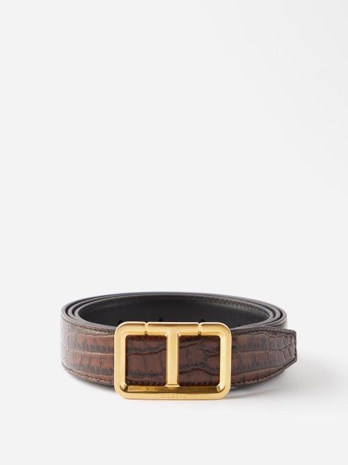 Tom Ford - Crocodile-effect Leather Belt - Mens - Brown