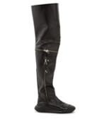 Matchesfashion.com Toga - Over The Knee Leather Biker Boots - Womens - Black