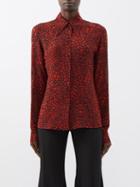 Raey - Spearpoint-collar Heart Print Crepe Shirt - Womens - Red Multi