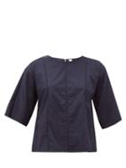Matchesfashion.com Merlette - Foresta Embroidered Lace Cotton Blouse - Womens - Navy