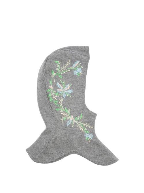 Matchesfashion.com Paco Rabanne - Floral And Faux-pearl Embroidered Wool-blend Hood - Womens - Grey