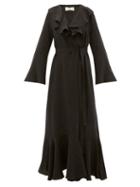 Matchesfashion.com Casa Raki - Esme Ruffled Linen Wrap Dress - Womens - Black