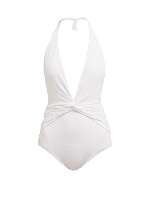 Matchesfashion.com Melissa Odabash - Tahiti Knotted Halterneck Swimsuit - Womens - White