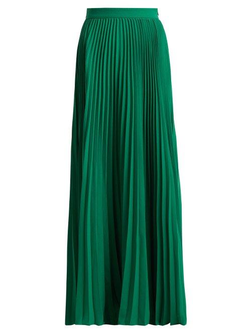 Matchesfashion.com Adriana Degreas - Le Fleur Pleated Crepe Maxi Skirt - Womens - Green