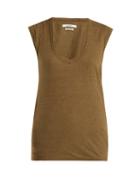 Matchesfashion.com Isabel Marant Toile - Zanky Cap Sleeved Linen T Shirt - Womens - Khaki