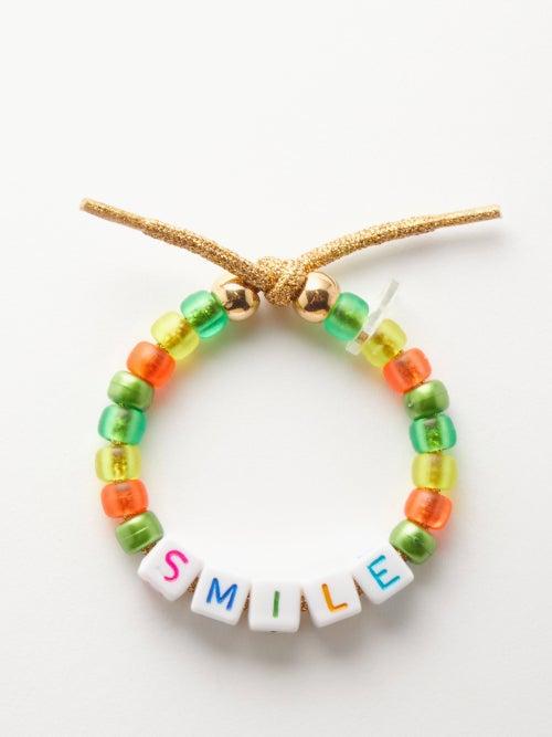 Lauren Rubinski - Smile Bead And Lurex Bracelet - Womens - Green/yellow