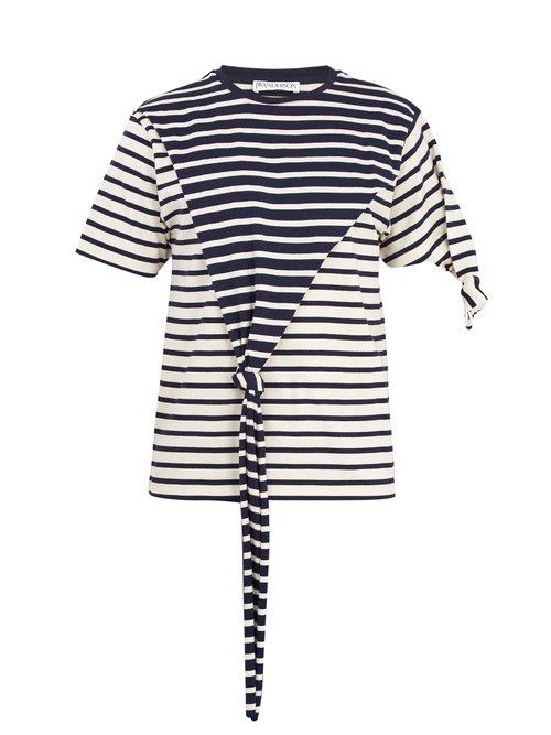Matchesfashion.com Jw Anderson - Knot Detail Striped Cotton Jersey T Shirt - Mens - Multi