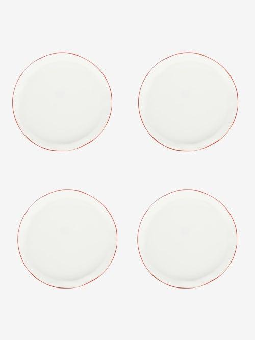 Feldspar - Set Of Four Painted-rim Fine China Side Plates - Red White