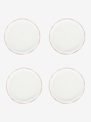 Feldspar - Set Of Four Painted-rim Fine China Side Plates - Red White