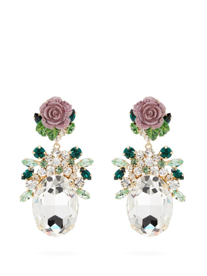 Dolce & Gabbana Crystal-embellished Floral Drop Earrings