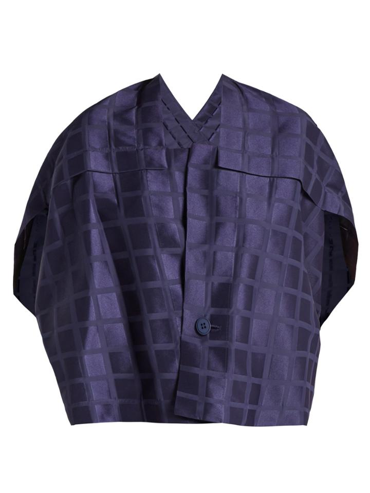 Issey Miyake Square-neck Draped-back Grid-jacquard Jacket