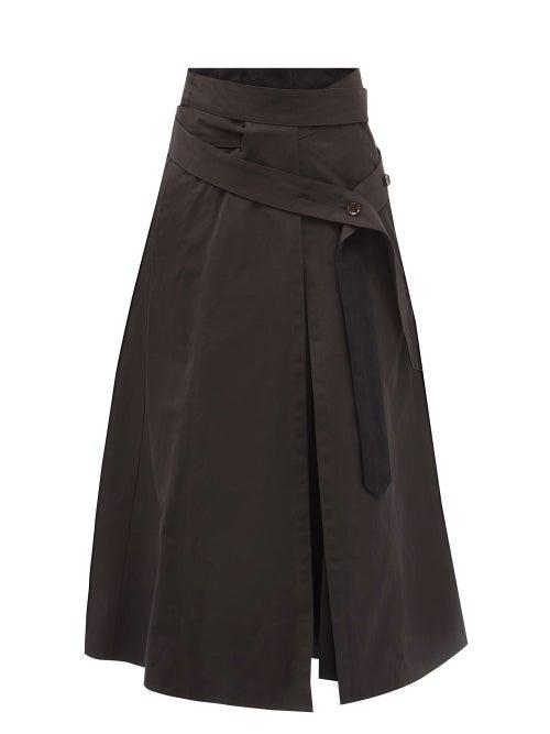 Matchesfashion.com Lemaire - Belted Cotton-blend Canvas Midi Skirt - Womens - Black
