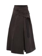 Matchesfashion.com Lemaire - Belted Cotton-blend Canvas Midi Skirt - Womens - Black