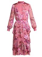 Matchesfashion.com Saloni - Isa Insignia Floral Devor Dress - Womens - Pink