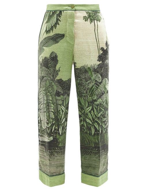 F.r.s - For Restless Sleepers - Elio Jungle-print Silk Wide-leg Trousers - Womens - Green