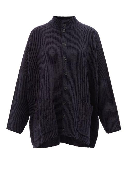 Eskandar - Woven Cashmere And Silk-blend Cardigan - Womens - Navy