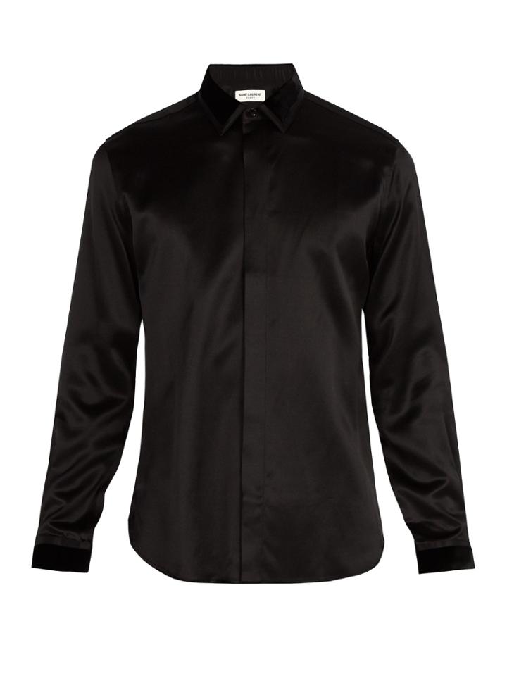 Saint Laurent Velvet Point-collar Silk Shirt